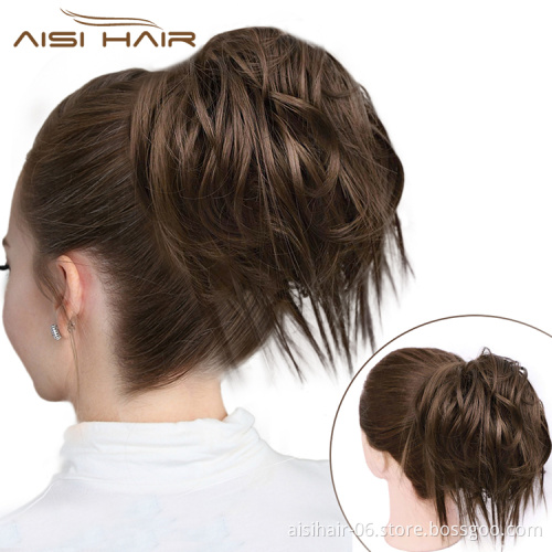 Aisi Hair Donut Brown Synthetic Curly Chignon Bun Pad Chignon Elastic Band Ribbon Ponytail Rope Rubber Hair Extension For Women